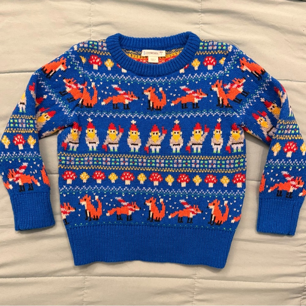Crewcuts Gnome/Mushroom/Fox Fair Isle Crewneck Sweater